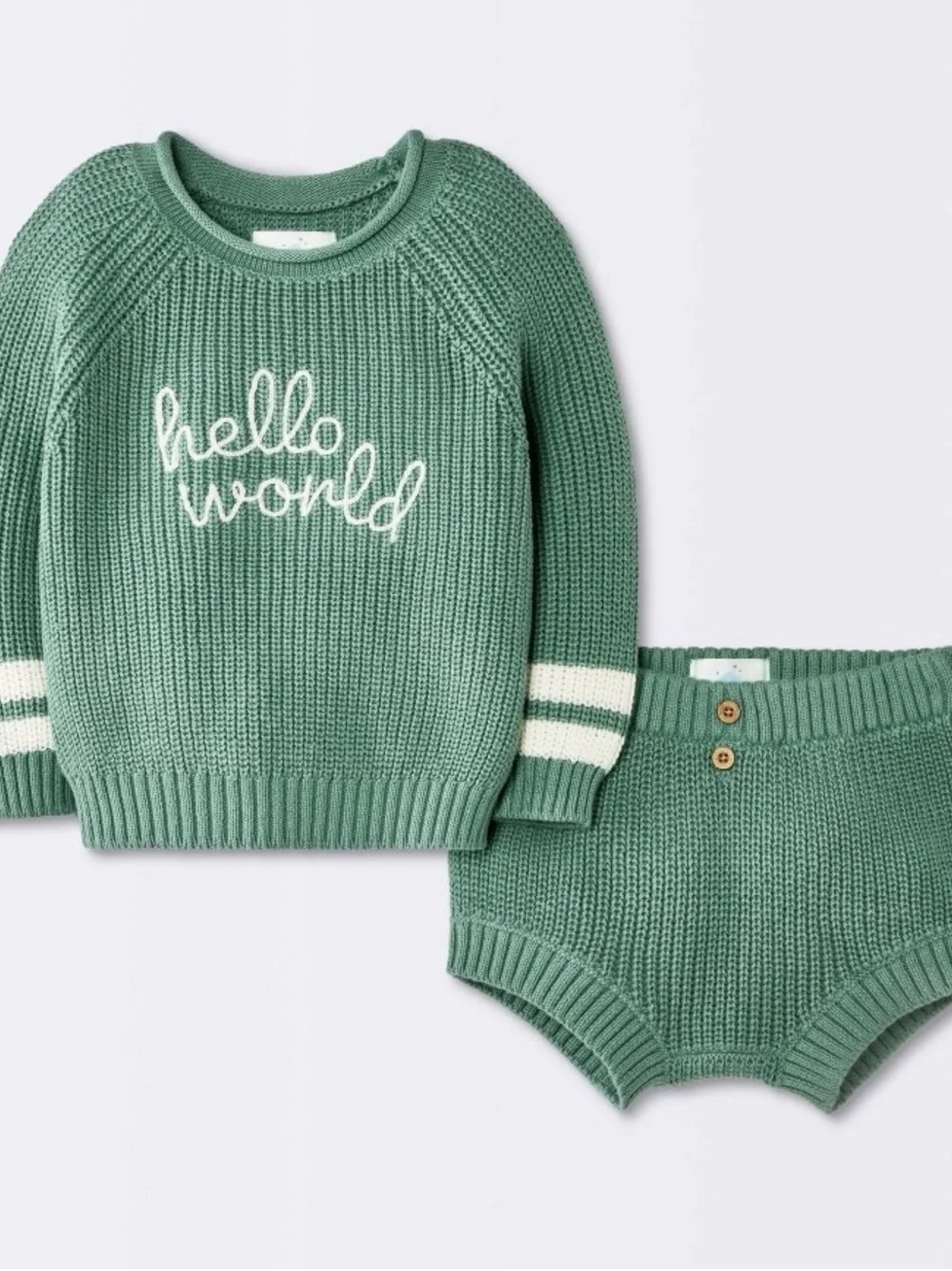 Baby Boy 2pc Hello World Embroidered Sweater Short Set-Cloud Island- Green NWT